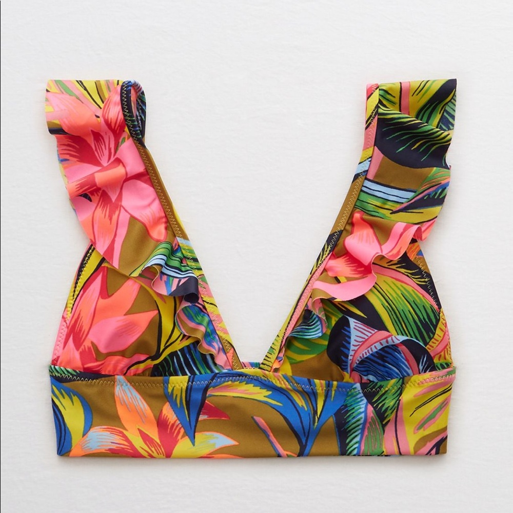 NWT Aerie ruffle longline bikini top // L